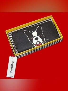 Marc Tetro Black Zip Wallet with Boston Terrier- NEW